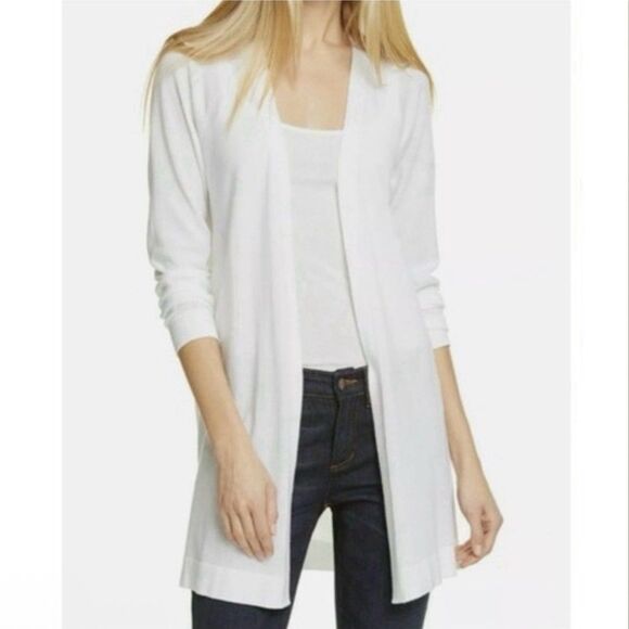 Eileen Fisher Longline Open Front Cardigan Sweater Large Minimalist Modern - Picture 3 of 6